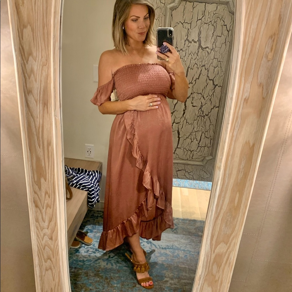 Altar’d State blush pink off the shoulder dress